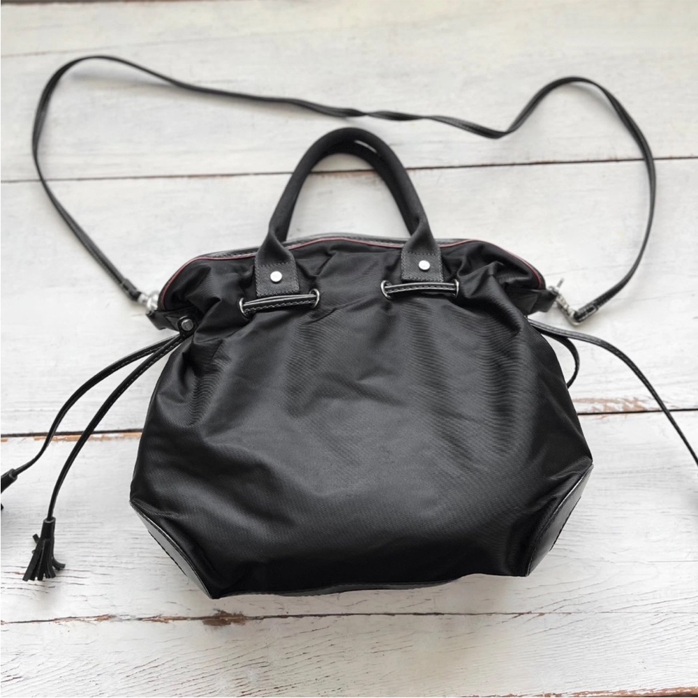 LANCEL "Miss Lancel" Black Leather /Nylon Handbag Hobo Purse Bucket Bag Paris - Picture 5 of 16